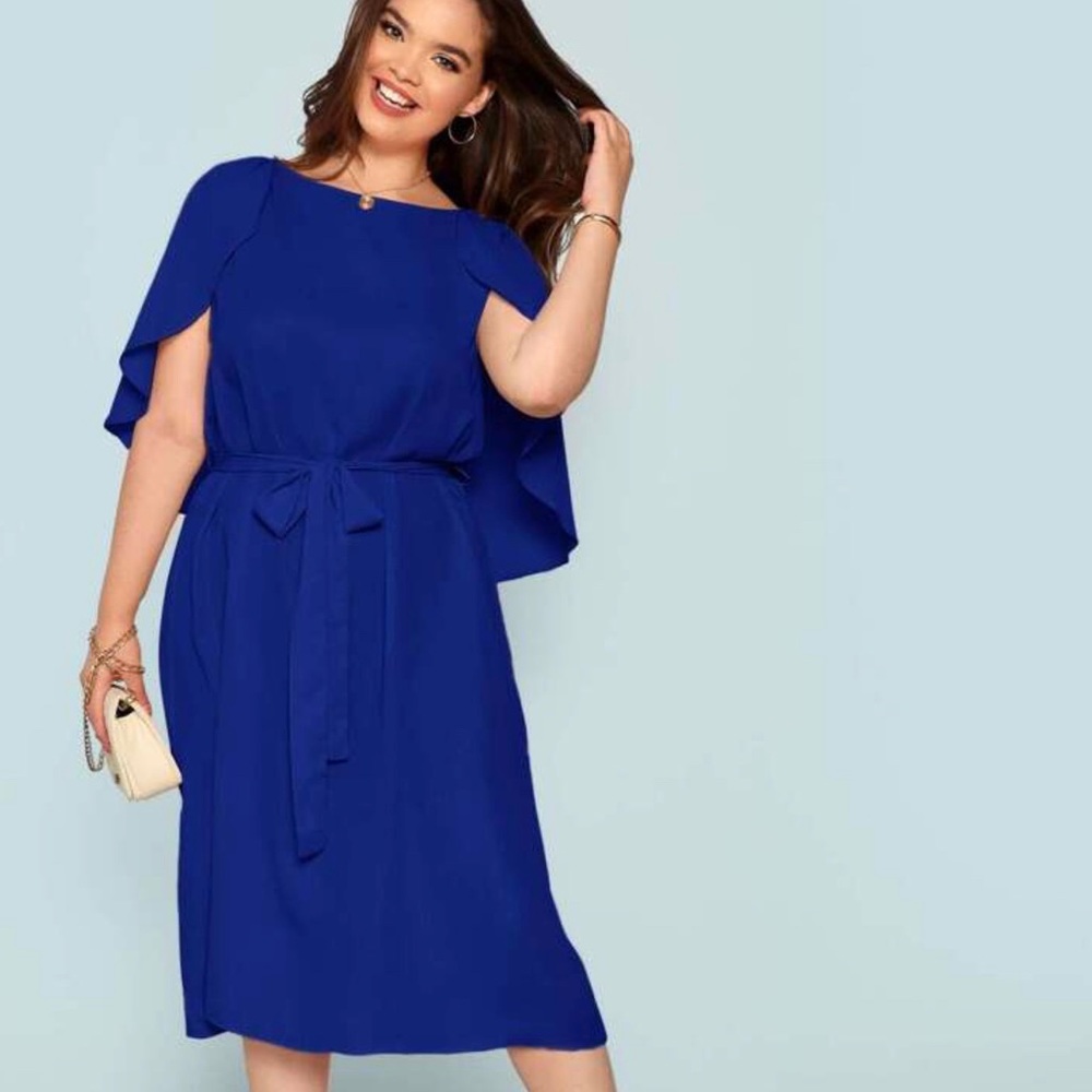 SHEIN Cape Sleeve Belted Dress